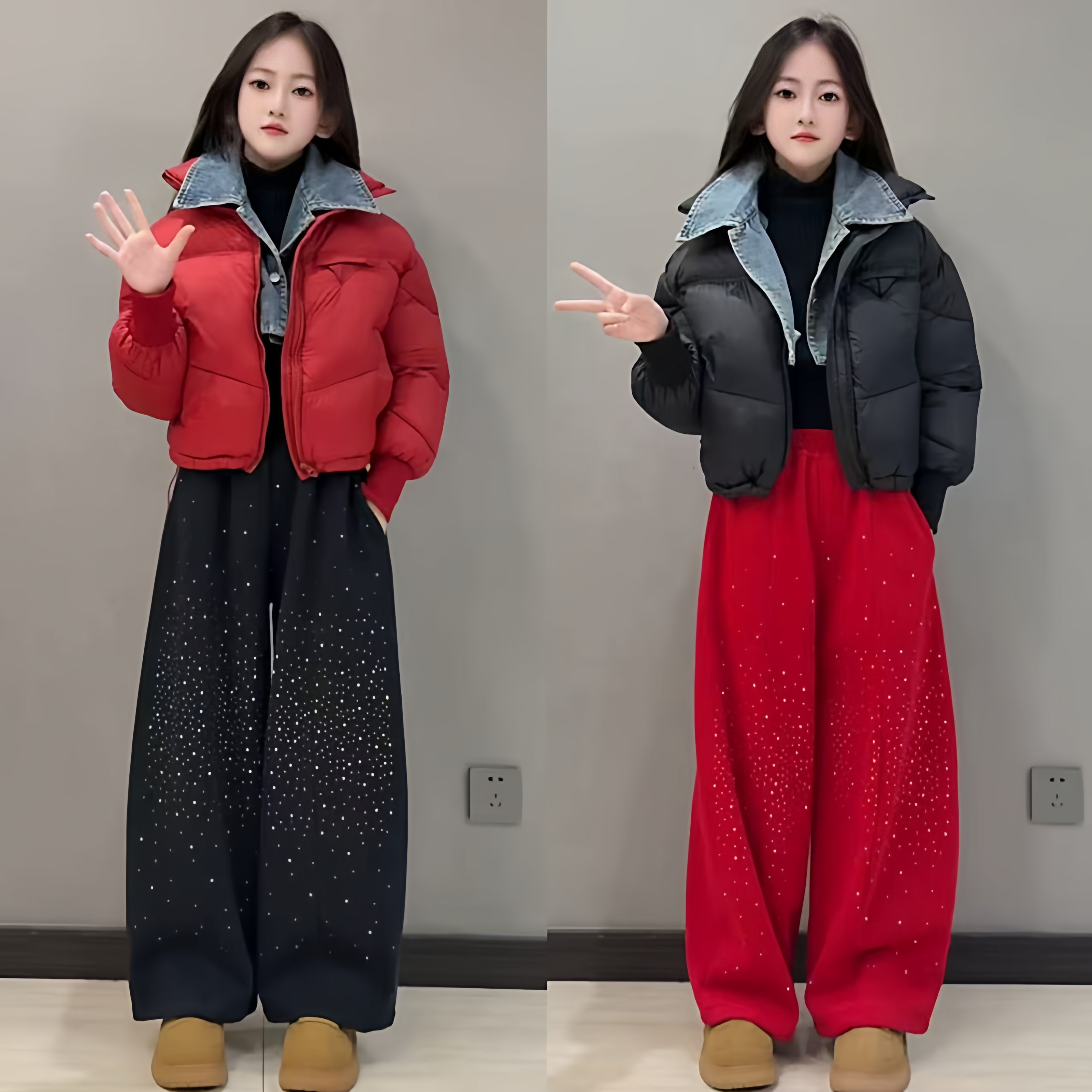 女童潮酷短款设计感脱卸牛仔翻领红色棉服外套中大童洋气过年棉衣,童装/婴儿装/亲子装,棉袄/棉服,淘宝优惠券,粉丝福利购,淘宝优惠卷