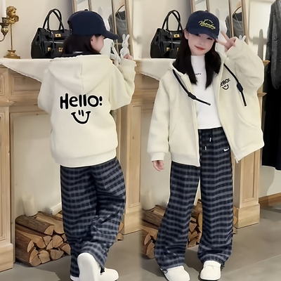 女童加厚连帽学院风拉链开衫卫衣