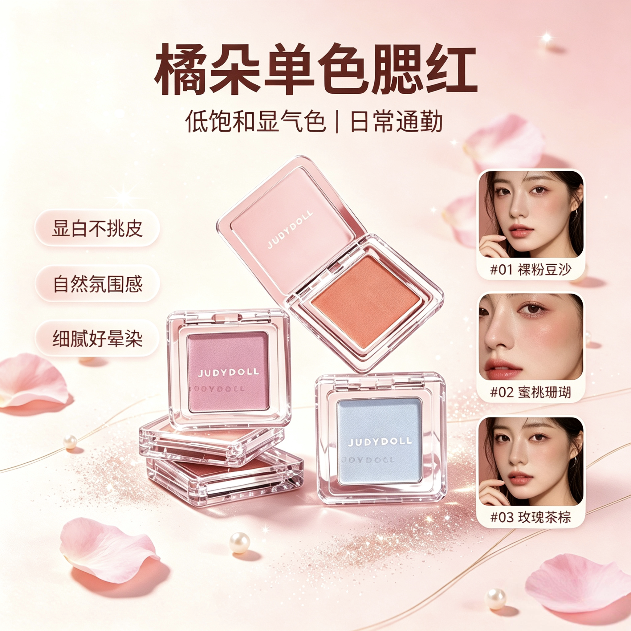 Judydoll橘朵单色腮红盘高光修容腮红膏裸色自然百搭单色眼影
