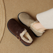 舒适休闲冬季 低跟乐福鞋 新款 毛毛鞋 勃肯鞋 牛翻皮棉鞋 加绒保暖女鞋