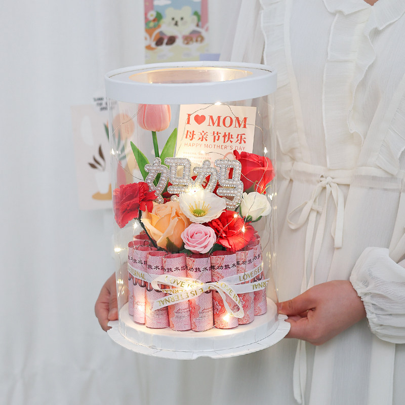 diy手工创意仿真花母亲节花束康乃馨玫瑰高档礼盒送妈妈生日礼物