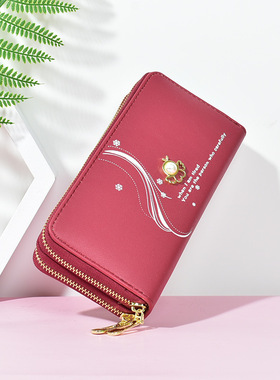 新款女士双层拉链钱包手拿包长款大容量钱夹韩版零钱可放手机包