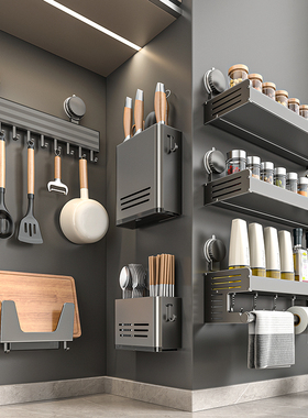 吸盘厨房置物架免打孔壁挂刀架锅盖架调味料家用用品厨房套装收纳