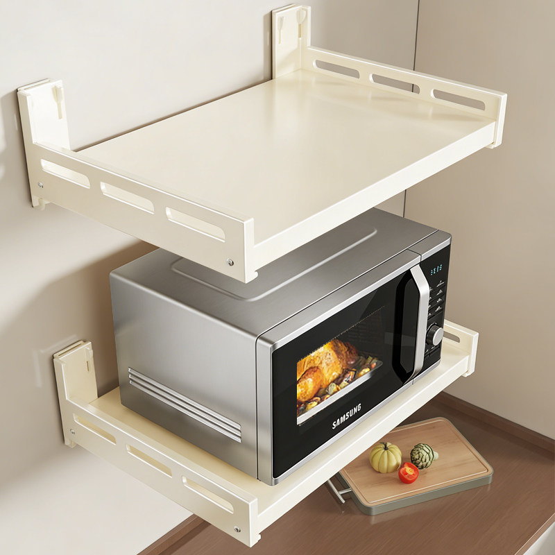 厨房微波炉托架单层置物架免打孔壁挂墙上电饭煲烤箱咖啡机收纳架