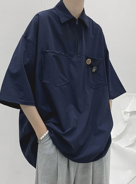 短袖男polo衫夏季潮牌ins港风复古半袖t恤百搭简约设计感小众上衣