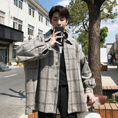 外套 潮流百搭港风呢子西装 春秋格子毛呢大衣男短款 宽松英伦风韩版