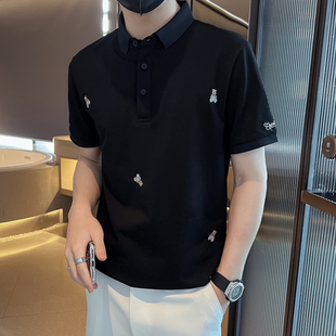 polo衫男士短袖t恤潮牌刺绣小熊翻领半袖夏季保罗有领高端棉体恤