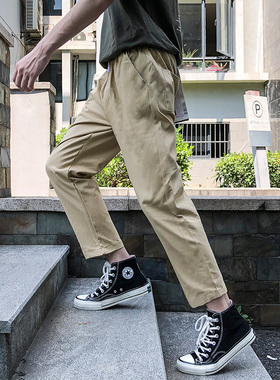ins秋季直筒裤子男宽松百搭港风韩版潮流9分休闲裤学生哈伦九分裤