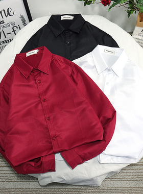 港风chic纯色衬衫男帅气ins外穿韩版潮流百搭bf学生衬衣长袖班服