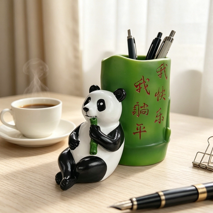 中国风时尚创意个性简约大容量功能笔筒学生办公桌面收纳熊猫摆件