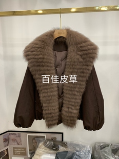 26年大狐狸毛领真皮草可脱卸鹅绒保暖泡泡袖派克服外套减龄羽绒服