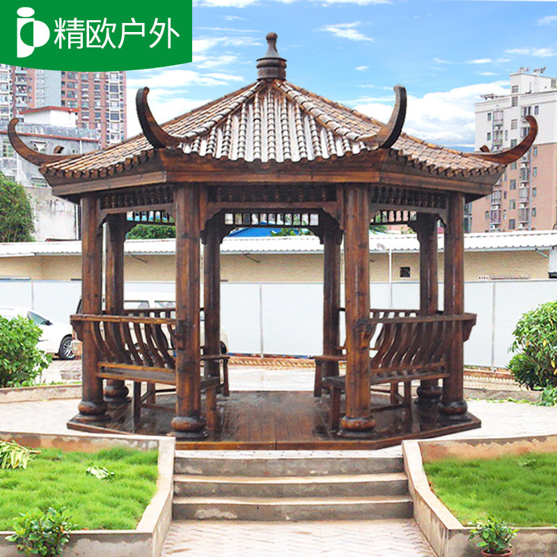 凉亭户外庭院实木别墅六角亭防腐木亭子露台花园古建小木屋遮阳棚_虎窝淘