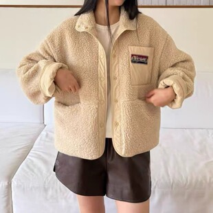 yuki自制 chic 韩版 双面穿羊羔毛贴标棉服外套