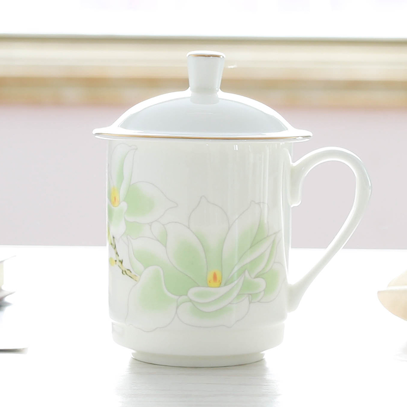 莹辰达骨瓷马克杯带盖办公家用茶杯水杯轻薄咖啡杯红茶杯耐高温