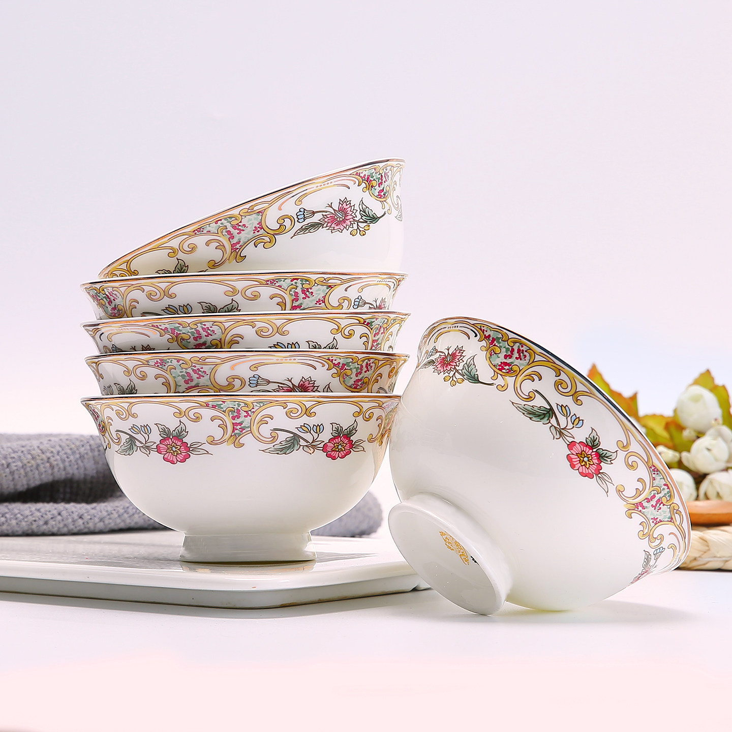 碗碟套装家用骨瓷米饭碗高足碗防烫6个碗套装陶瓷餐具小汤碗轻奢,餐饮具,碗,淘宝优惠券,粉丝福利购,淘宝优惠卷