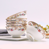 碗碟套装 家用骨瓷米饭碗高足碗防烫6个碗套装 陶瓷餐具小汤碗轻奢