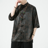 2024春夏新款风男装提花唐装汉服短袖衬衫衬衣C229/Y941/P65，男装衬衫，电商C229-1