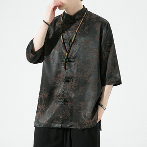 2024春夏新款风男装提花唐装汉服短袖衬衫衬衣C229/Y941/P65图片