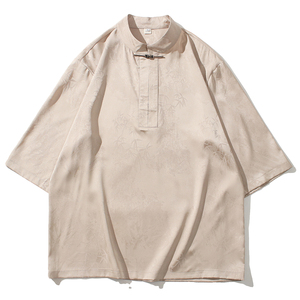2024春夏新款风男装冰丝唐装汉服短袖五分袖T恤C229-T211-P60图片