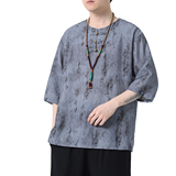 2024春夏风男装中式印花唐装汉服短袖t恤上衣C229-T212-P60，男装T恤，电商C229-1