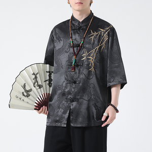 2024风男装冰丝唐装汉服刺绣唐装汉服短袖衬衫C229-Y1016-P65图片