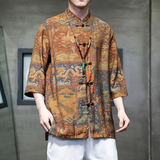 2024夏风男装冰丝印花唐装汉服短袖五分袖衬衫C229-Y1005-P68，男装衬衫，电商C229-1