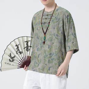 2024春夏新款风男装冰丝唐装汉服短袖五分袖T恤C229-T214-P60图片