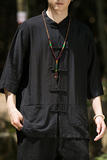 2024夏季风男装盘扣中式唐装汉服短袖衬衫衬衣C229/Y729/P65，男装衬衫，电商C229-1