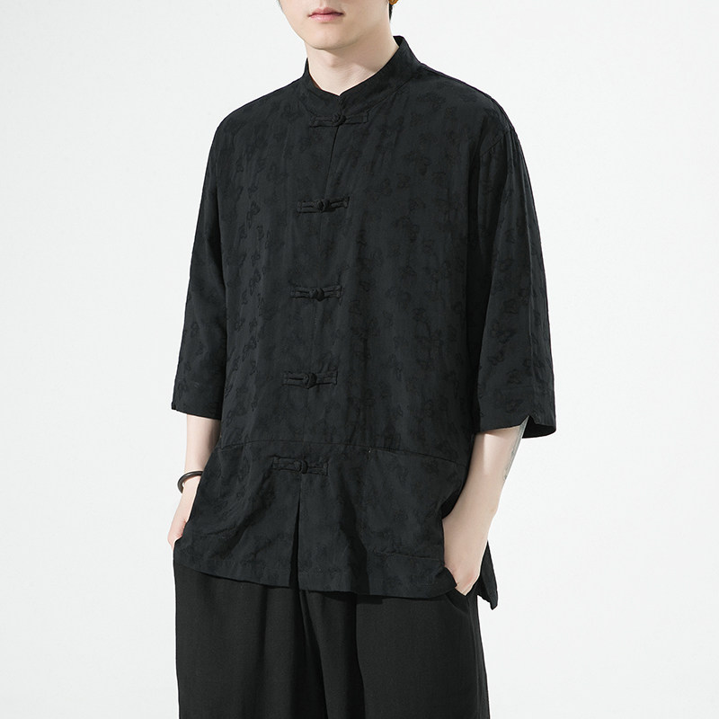 2024夏风男装唐装汉服短袖五分袖衬衫衬衣白底C229/Y973/P65,男装衬衫,电商C229-1