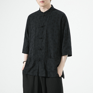 2024夏风男装唐装汉服短袖五分袖衬衫衬衣白底C229/Y973/P65图片