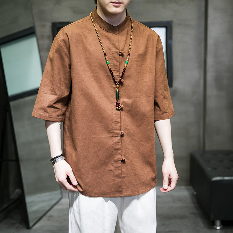 夏款风男装棉麻亚麻盘扣唐装汉服大码短袖衬衫C229/Y707/P60,男装衬衫,电商C229-1