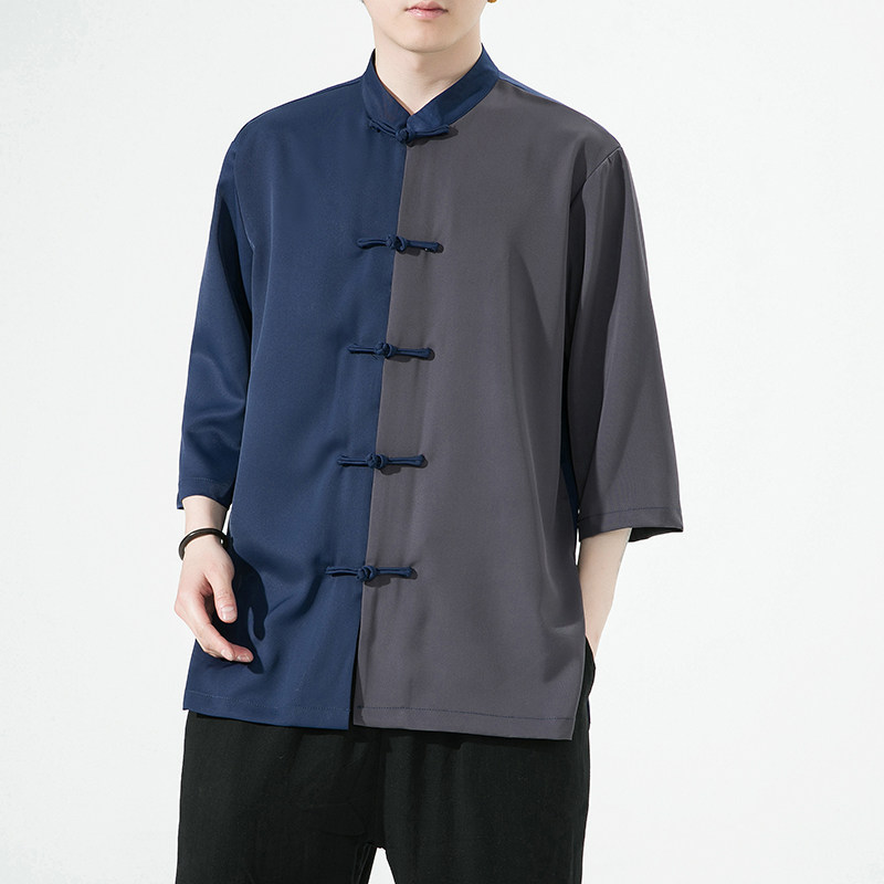 2023夏风男装撞色唐装汉服短袖五分袖衬衫衬衣C229/Y974/P70,男装衬衫,电商C229-1