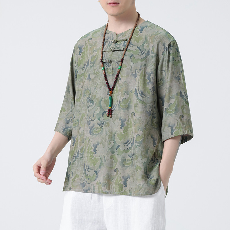 2024春夏新款风男装冰丝唐装汉服盘扣短袖T恤C229-T214-P60图片