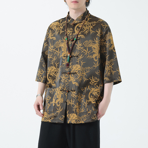 2024夏风男装印花唐装汉服短袖五分袖衬衫衬衣C229-Y1028-P70图片