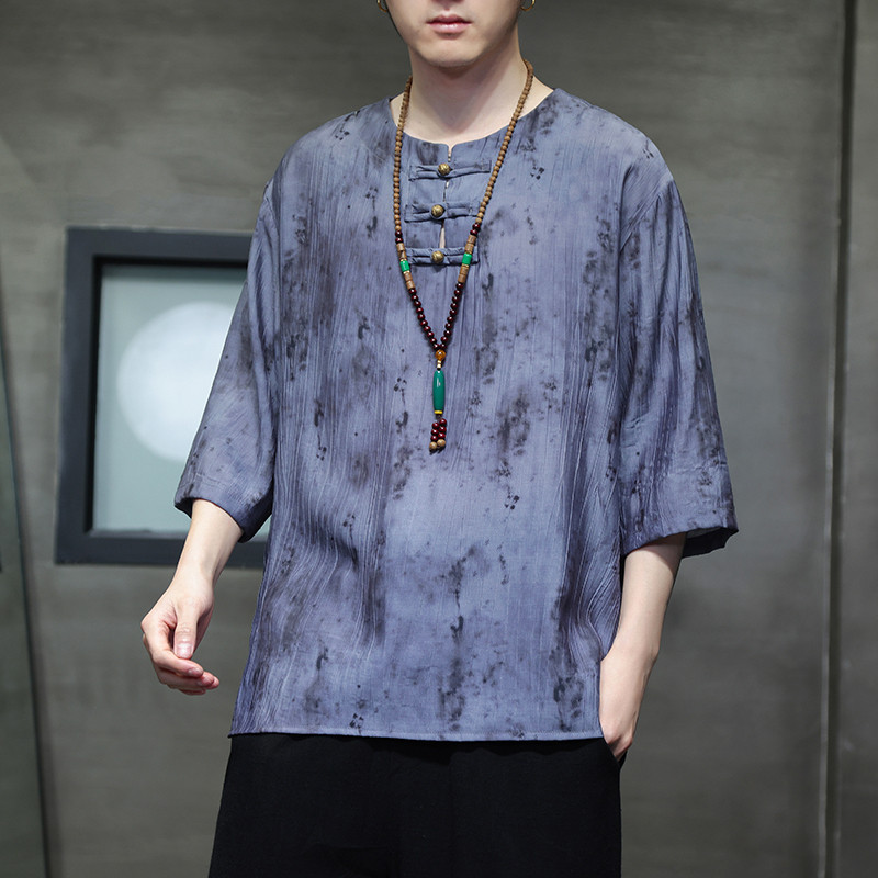 2024春夏风男装冰丝盘扣唐装汉服短袖五分袖T恤C229-T212-P60图片