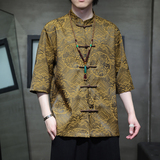 2024夏风男装冰丝唐装汉服短袖五分袖衬衫衬衣C229-Y1024-P70，男装衬衫，电商C229-1