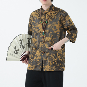 2024夏风男装印花唐装汉服短袖五分袖衬衫衬衣C229-Y1028-P70图片