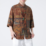 2024夏风男装盘扣中式唐装汉服短袖五分袖衬衫C229-Y1005-P68，男装衬衫，电商C229-1