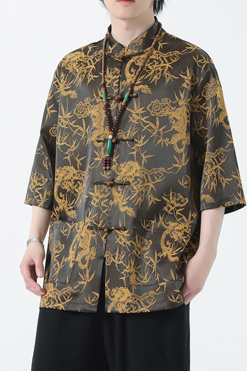 2024夏风男装印花唐装汉服短袖五分袖衬衫衬衣C229-Y1028-P70,男装衬衫,电商C229-1