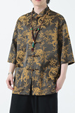 2024夏风男装印花唐装汉服短袖五分袖衬衫衬衣C229-Y1028-P70，男装衬衫，电商C229-1