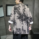 2024夏风男装印花唐装汉服盘扣复古五分袖衬衫男C229/Y670/60，男装衬衫，电商C229-1