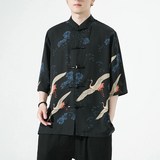 2024夏风男装仙鹤唐装汉服盘扣短袖五分袖衬衫C229/Y976/P70，男装衬衫，电商C229-1