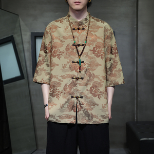 2024夏季风男装龙图案唐装汉服短袖五分袖衬衫C229-Y1030-P70