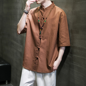 夏款风男装棉麻亚麻盘扣唐装汉服大码短袖衬衫C229/Y707/P60图片