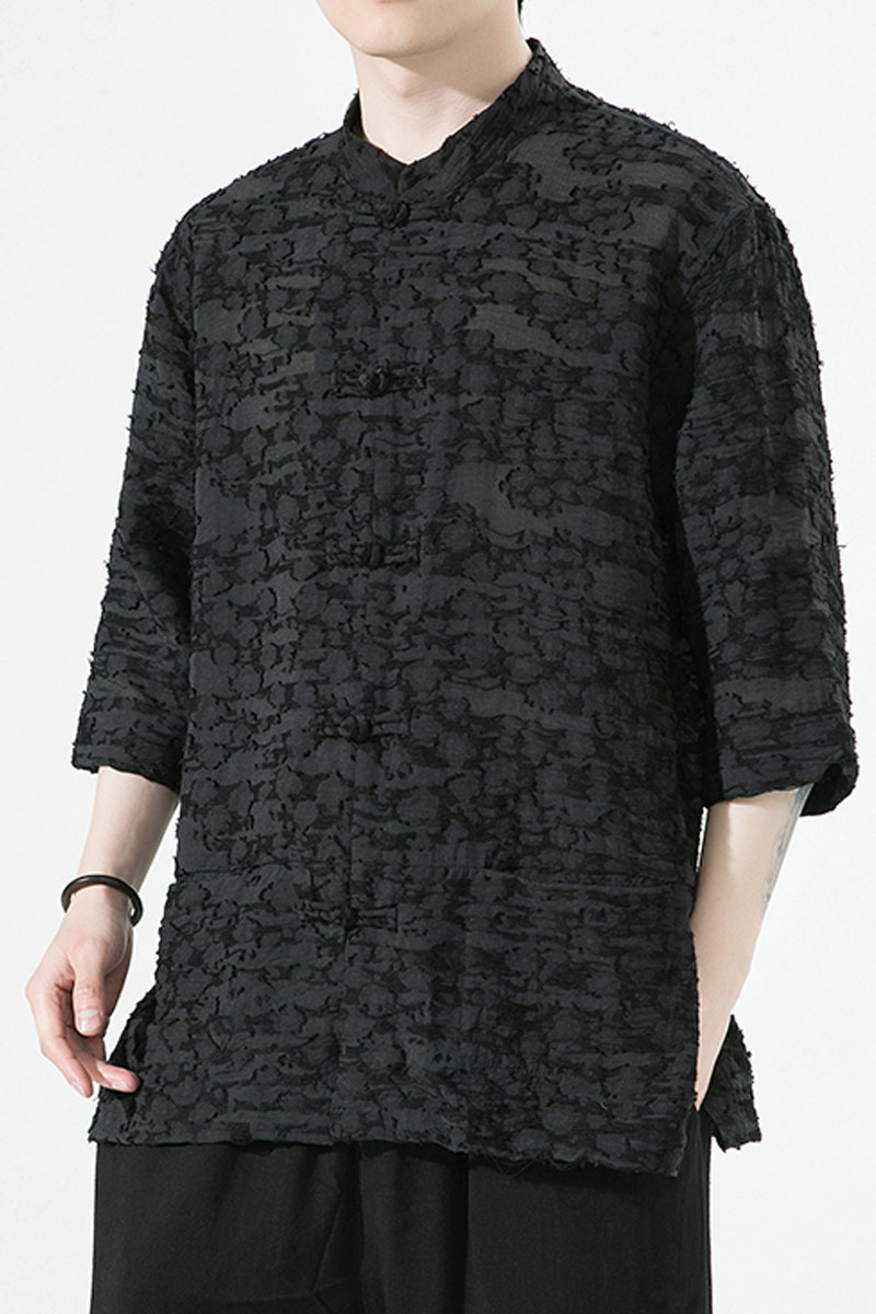 风男装棉亚麻唐装汉服短袖五分袖衬衫衬衣白底C229/Y975/P78,男装衬衫,电商C229-1