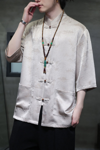 2024夏风男装冰丝唐装汉服短袖五分袖衬衫衬衣C229-Y1021-P70图片