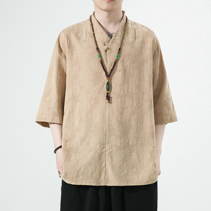 2024夏季风男装棉麻亚麻唐装汉服短袖五分袖T恤C229/T203/P55图片