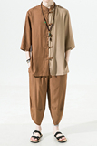 2024夏款风男装白底唐装汉服衬衫套装两件套C229/TZ344/P85，男装休闲套装，电商C229-1
