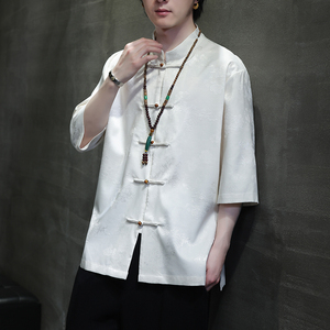 2024夏季风男装冰丝唐装汉服短袖五分袖衬衫C229-Y1031-P70图片