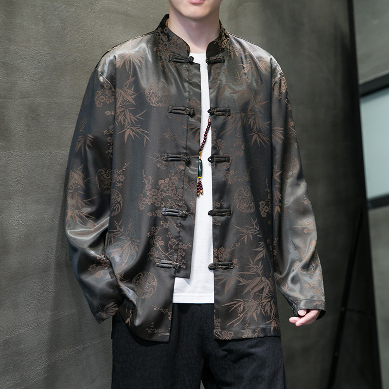 2024秋冬风男装冰丝暗纹唐装汉服长袖衬衫衬衣C229/Y795/P85,男装衬衫,电商C229-1